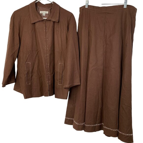 Coldwater Creek 2 piece Midi Skirt Linen Set Jacket Seperates Mixed Size L / XL - Picture 4 of 12